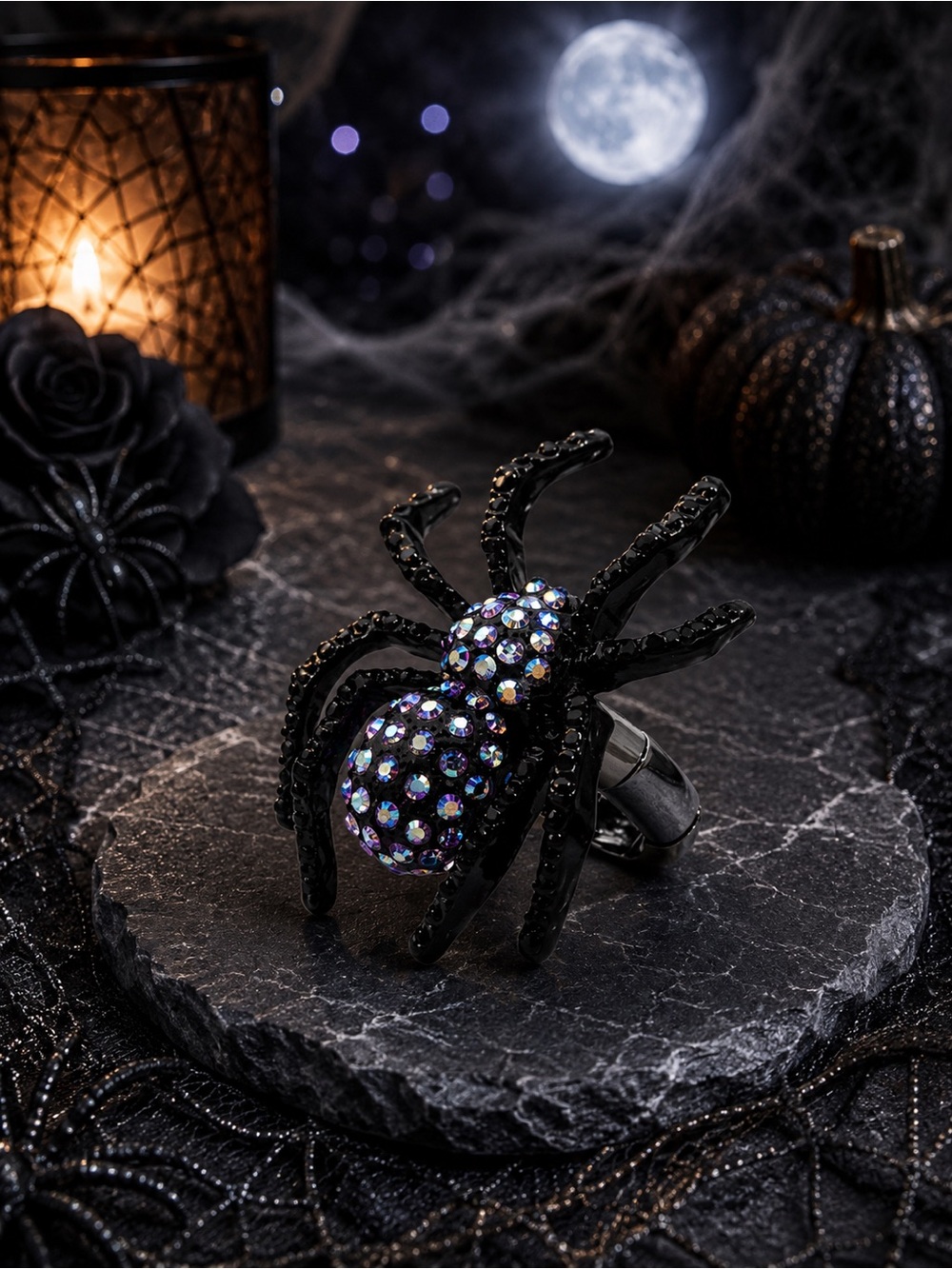 Authentic Betsey Johnson New Release Black and Purple Gem Spider Ring 🕷️🕸️🧡🖤 NWT
